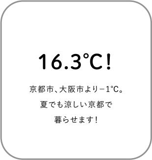 16.3℃！京都市、大阪市より-1℃。夏でも涼しい京都で暮らせます！